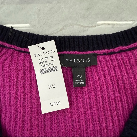 Women’s Talbots Ribbed Color Block Long Sleeve V-Neck Sweater XS - Picture 13 of 16